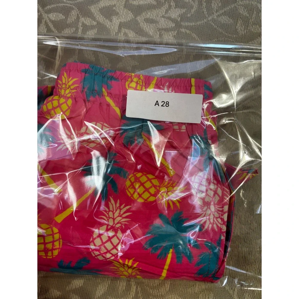 Kids Pink Pineapple Palm‎ Tree Swim Trunks Size 8  Liner Shorts (A28)